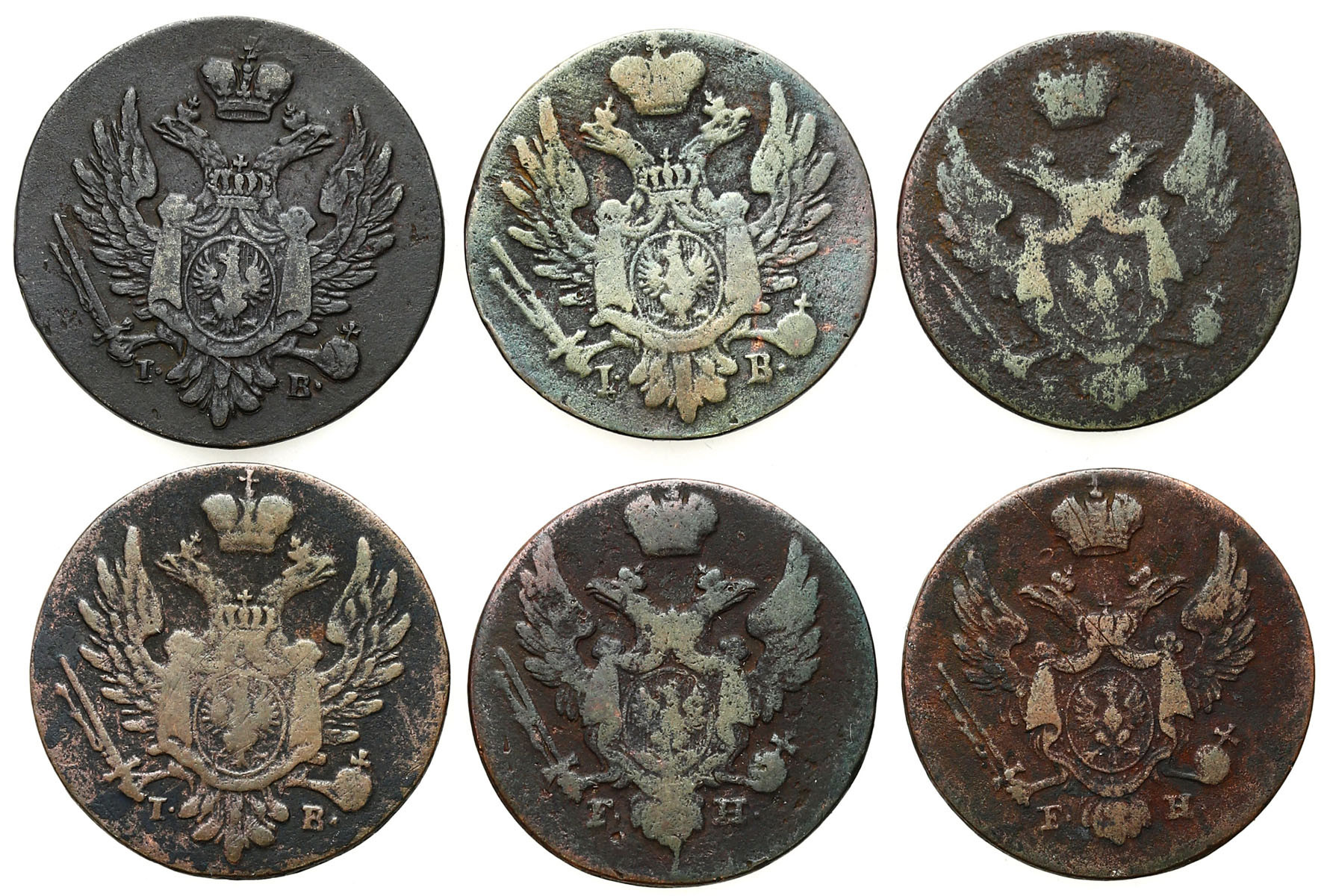 Polska XIX w./Rosja. Grosz 1823-1830, Warszawa, zestaw 6 monet